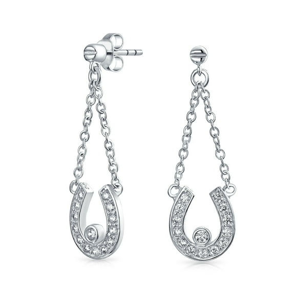 Bling Jewelry Womens Lucky Equestrian CZ Stud Earrings with Pave Horseshoe Design, Western Jewelry