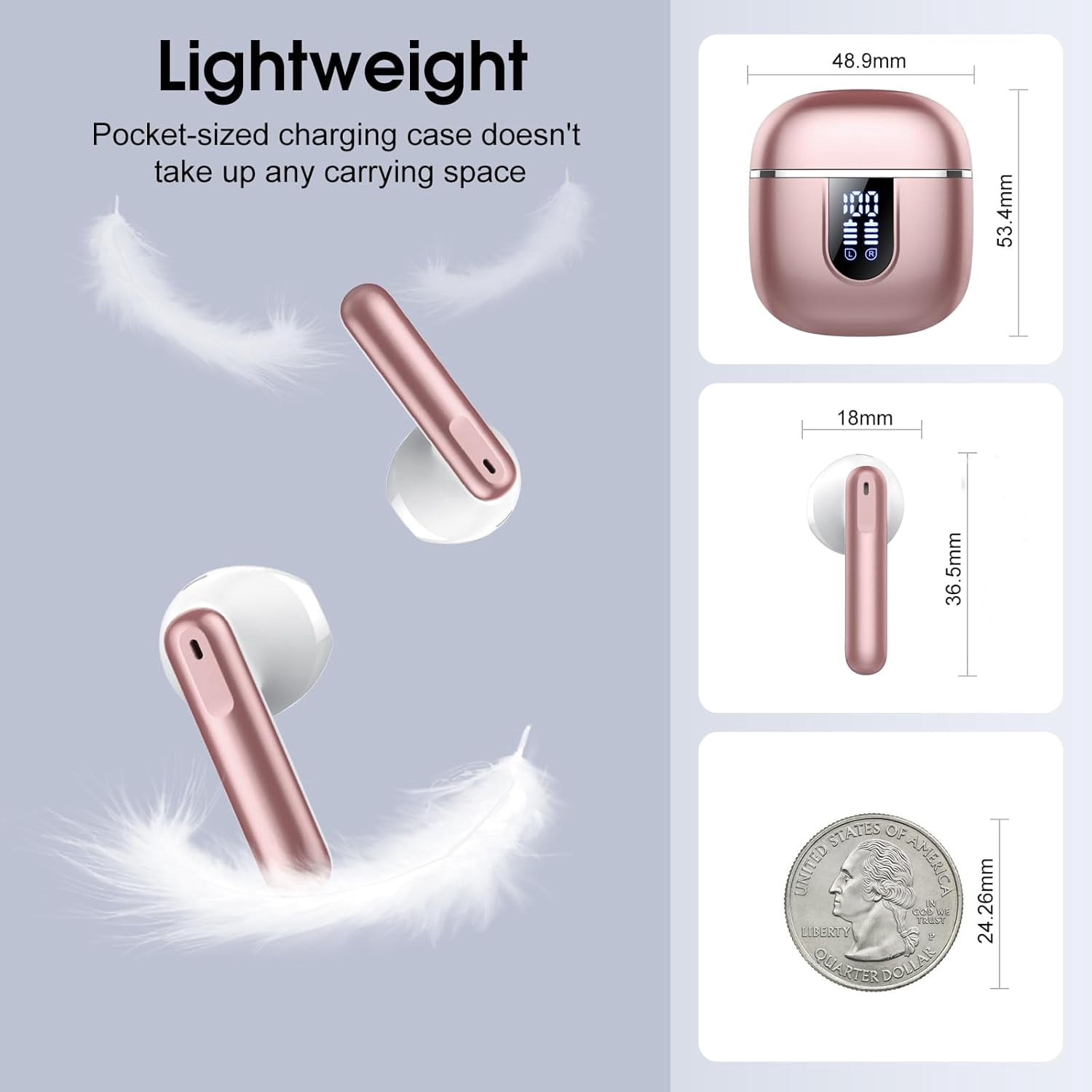 Wireless Earbuds, 2026 Bluetooth 5.4 Earphones In Ear 3D Stereo, Bluetooth Headphones with 4 ENC Noise Cancelling Mic, 40H Deep Bass IP7 Waterproof Headset Comfortable Earbuds for Work,Sport Rose