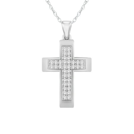 0.10 CT Round Cut Natural Diamond Accent Cross Pendant In Sterling Silver
