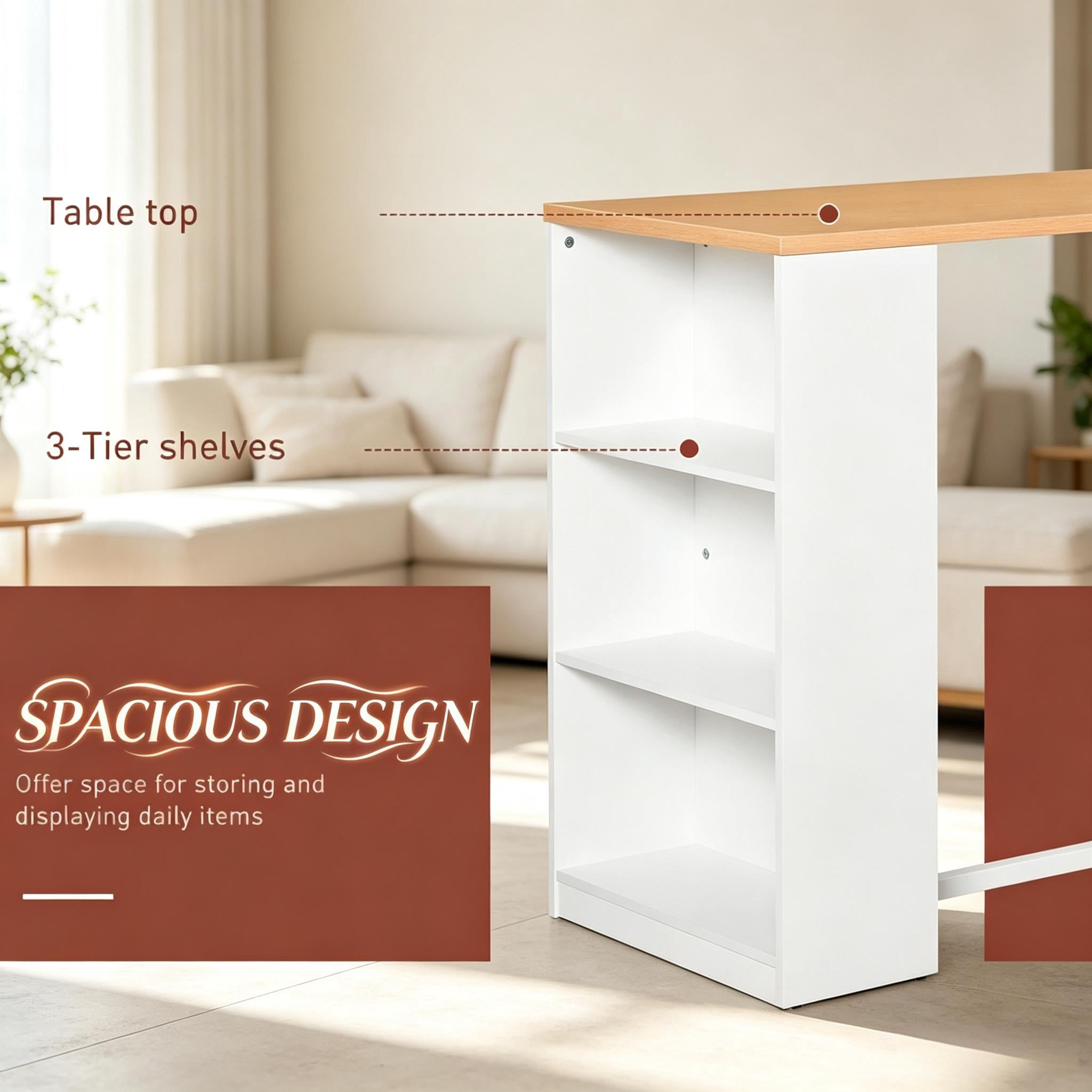 Bar Table with Storage Shelves 45.25x21.75x39.25 Inch Anti-Toppling for Kitchen Dining Room Pub