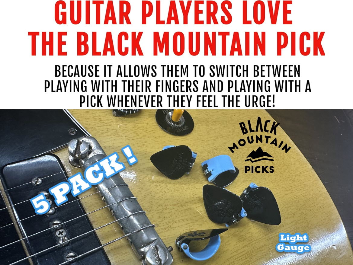5X BLACK MOUNTAIN Spring Loaded Guitar Thumb Picks | Light Gauge Universal Fit