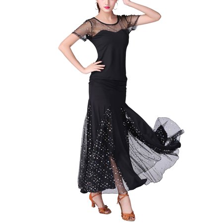 Whitewed Standard International Ballroom Quickstep Modern Jazz Dance Routines Dancer Gown Black