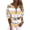 thumbnail image 1 of T-shirt à Col en V à Fermeture Éclair Imprimé Colorblock pour Femmes Automne Manches Longues Décontracté Grande Taille, 1 of 2