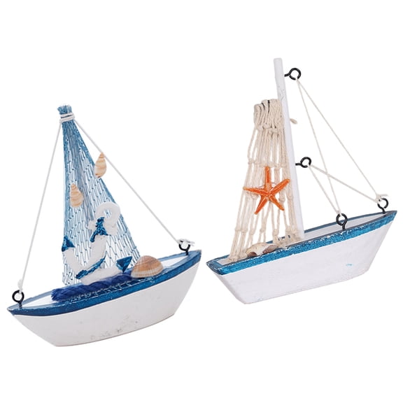 2 Pcs Mediterranean Sailing Ship Model Ornaments, Handcrafted Nautical Style Decor for Home, Office, or