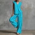 thumbnail image 5 of QSAWXQZ Women's Cotton Linen 2pc Outfit Sets Striped V Neck Sleeveless Tank Top Elastic Waist Wide Leg Pants with Pockets Casual for Summer 2XL, 5 of 6