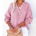 thumbnail image 3 of Scyoekwg Tops for Women Trendy Fall Y2k Clothes Dressy Casual V-Neck Button Tops Loose Trendy Solid Color Graphic Tops Long Sleeve Pullover Tops(Pink,XXL), 3 of 6