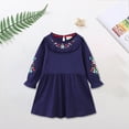 thumbnail image 4 of Odeerbi Girls Dresses Toddler Girls Clothes 2025 Casual Spring Fall Winter Cotton Long Sleeves Striped Lapel Embroidery T-shirt Dress Clothes Navy 3-4 Years, 4 of 7