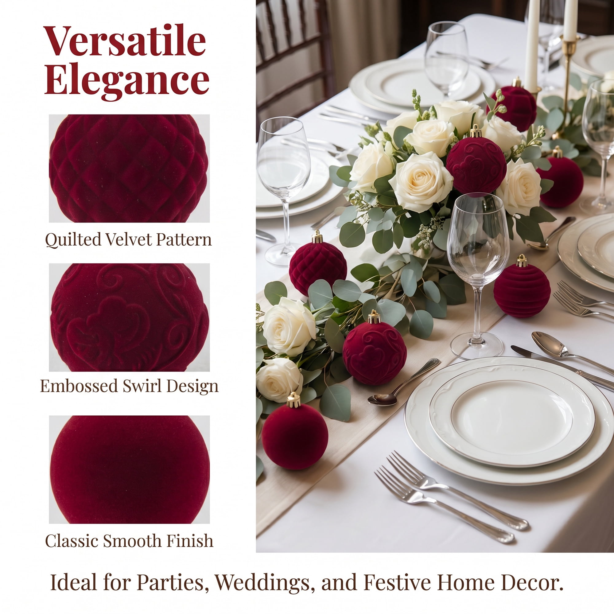 Unique Bargains Velvet Christmas 12 Pack Flocked Sphere Orbs Luxury Ornaments Claret 2.4"