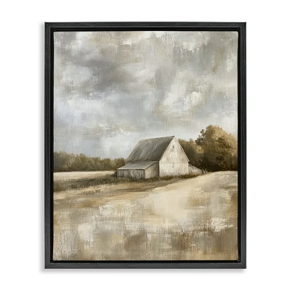 Stupell Industries Cloudy Farm Landscape Landscape & Nature Painting Black Floater Framed Canvas Art Print Wall Art, 17 x 21