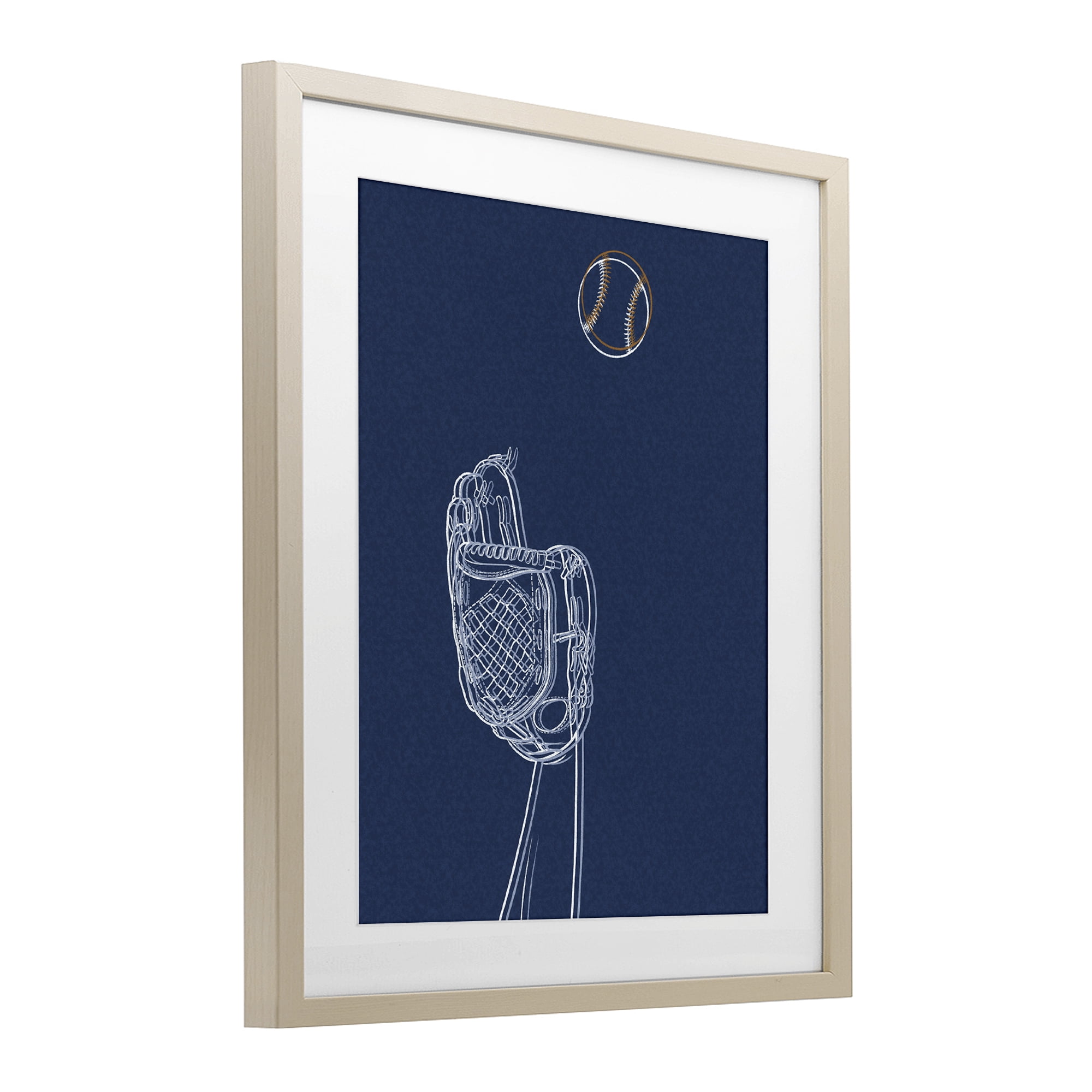 Stupell Industries Baseball Lines Contour Birch Framed Print Under Glass, design by Marcus Prime