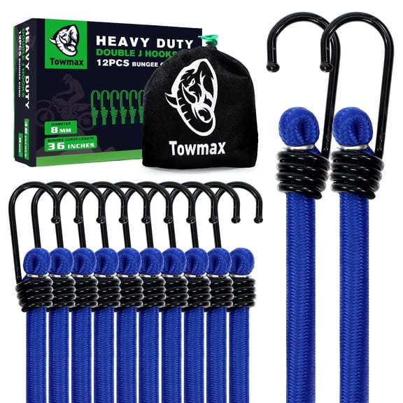 Bungee Cord with Hooks, 36" Bungee Cord Heavy Duty Outdoor, Industrial Grade Bungie Cord for Camping, Kayaking or Fastening Items 12 Pcs (Blue)