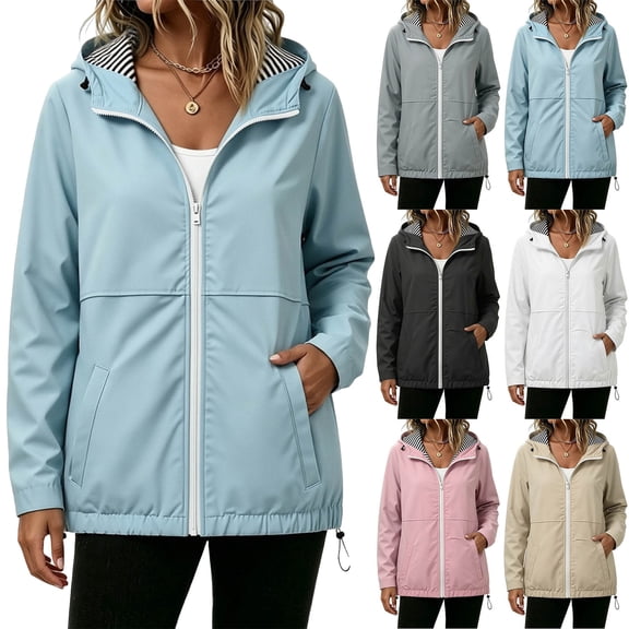 Cekizud Jackets for Women Waterproof Hooded Rain Jacket Full Zip Windproof Outdoor Coat,Sizes S-2XL