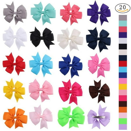 Lands End Girls Bow - 20Pcs Grosgrain Hair Bows with Alligator Teeth Clips for Girls Baby Kids