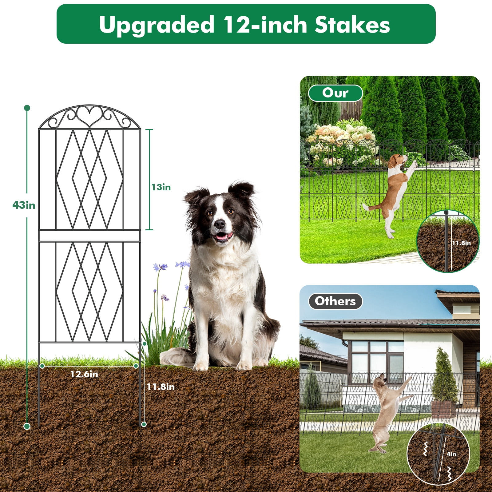 ROMUCHE Decorative Garden Fence for Yard 10 Pcs, 43.3in (H) x 12.8ft (L) No Dig Fence, Dog Fencing Rustproof Metal Wire Panel Animal Barrier Fence for Yard Lawn Patio Outdoor Decor
