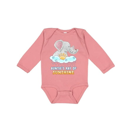 

Inktastic Auntie s Ray Of Sunshine Cute Elephants Rainclouds and Sun Gift Baby Boy or Baby Girl Long Sleeve Bodysuit