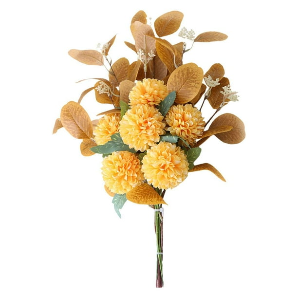 Ramo de flores artificiales, adorno de seda, ramo de novia DIY, realista Amarillo