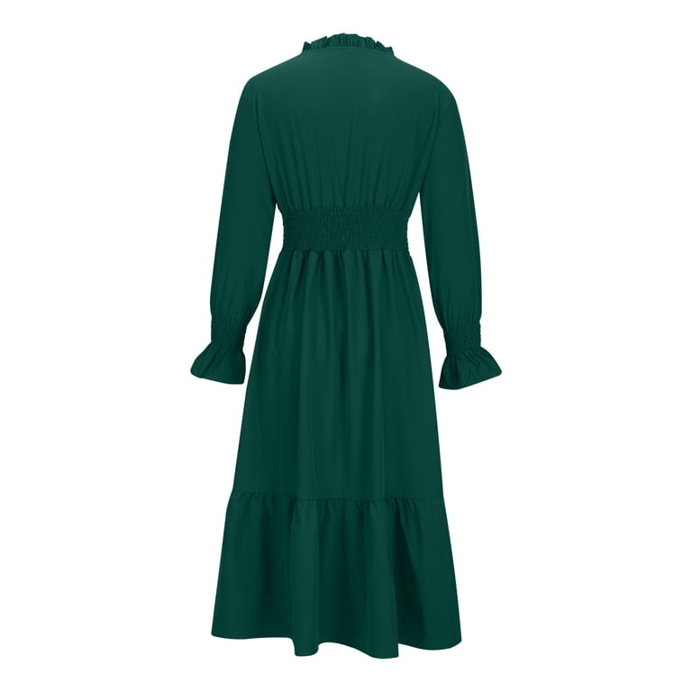 maxi green dress with sleeves Layalina Dark Green Maxi Dress With Long Sleeves main image 1