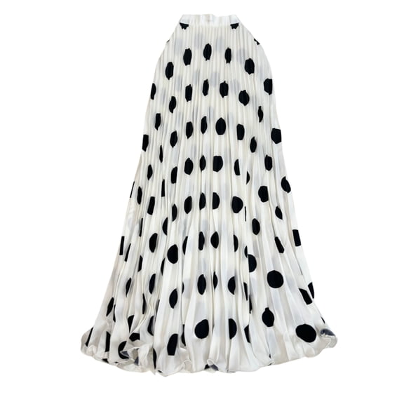 Women's Pleated Skirt Casual Flared High Waisted Long Skirt Basic A-Line Dot Bohemia Summer Swing Long Skirt White One Size