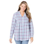 Woman Within Women's Plus Size Pintucked Flannel Shirt Color: Sky Blue Plaid Size: 2X