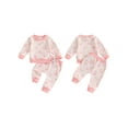 thumbnail image 2 of Baby Toddler Girls 2-piece Outfit, 0 6 12 18 24 Months 2T 3T Bow Print Long Sleeve Crew Neck Sweatshirt with Elastic Waist Sweatpants Fall Clothes Set, 2 of 9