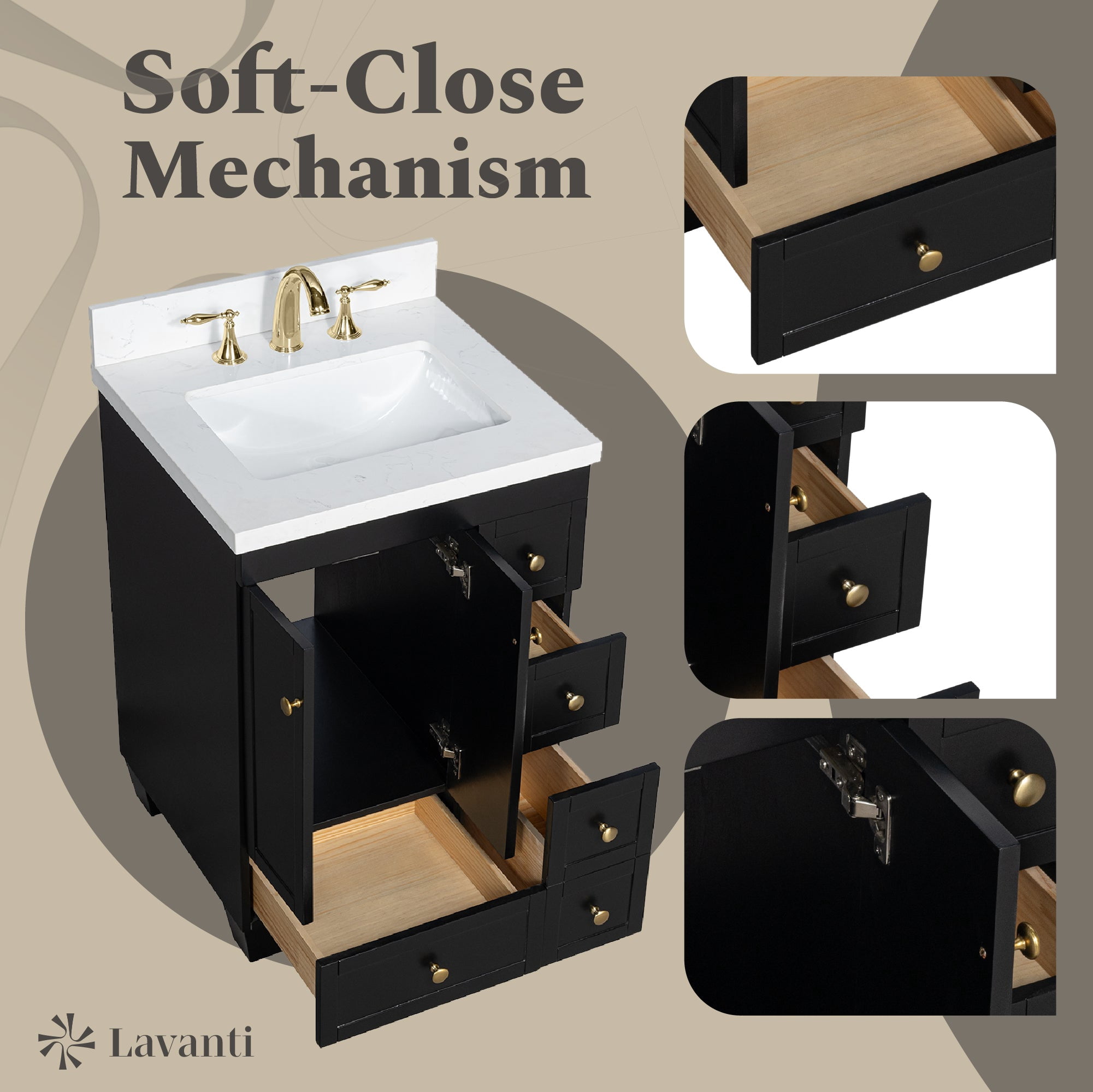 Lavanti Depos Solidwood 24-inch Bathroom Vanity with Sink - Stylish Black