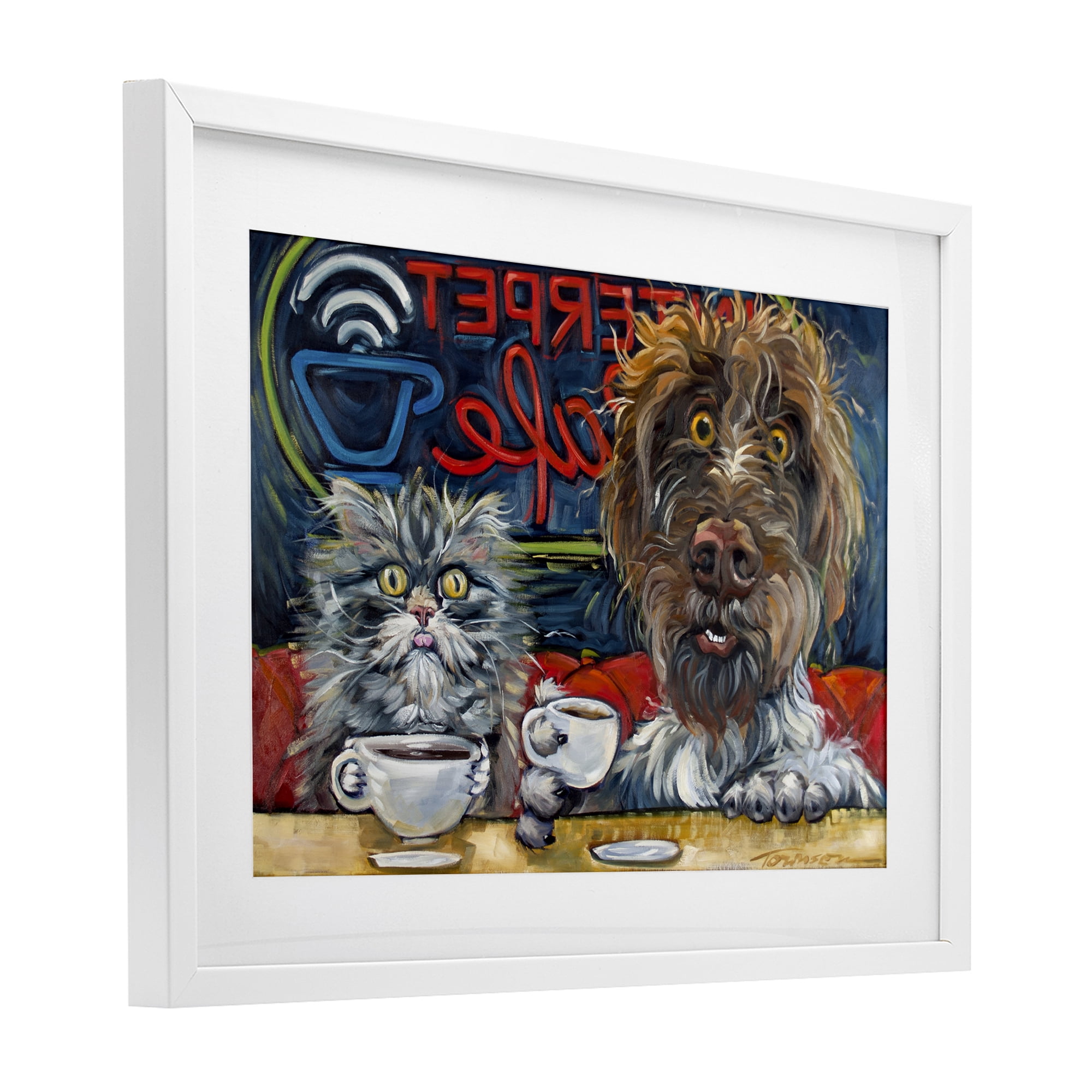 Stupell Industries Pets Wired At The Cafe White Framed Print Under Glass, design by CR Townsend