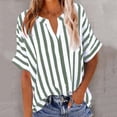 thumbnail image 2 of LEKWK Linen Button Down Shirt Women Vertical Striped V Neck Work Tops Short Sleeve Tops Chest Pocket Button up Business Casual Wear, 2 of 7