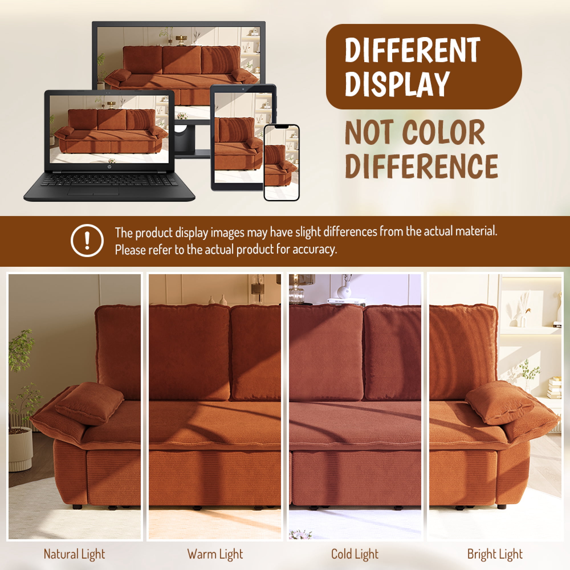 Leumius 94.5" Pull Out Sofa, King Size 3-in-1 Convertible Sleeper Sofa Bed, Multi-Functional Corduroy Bed for Living Room Bedroom Orange