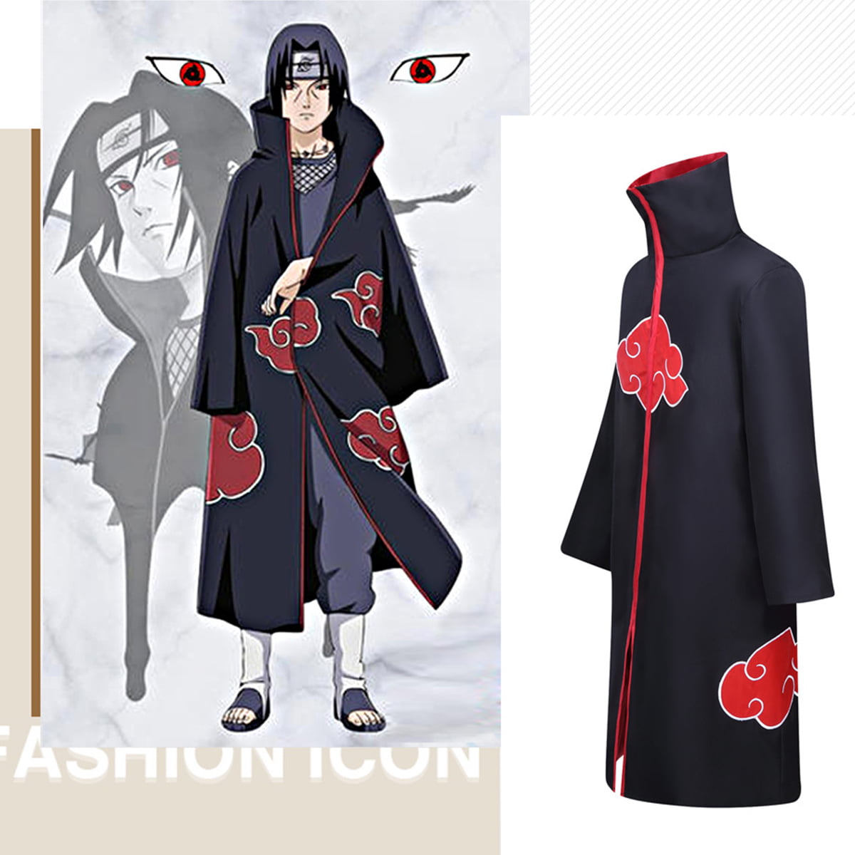 Anime Ninja Naruto Akatsuki Cosplay Costume Long Ninja Robe Akatsuki Cloak  - Walmart.com