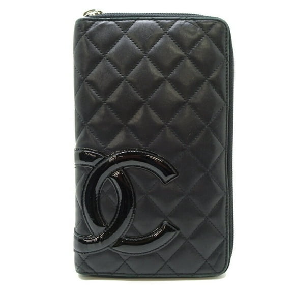 Pre-Owned Chanel Cambon Line Round Wallet Women's Long Calfskin Black (Fair)
