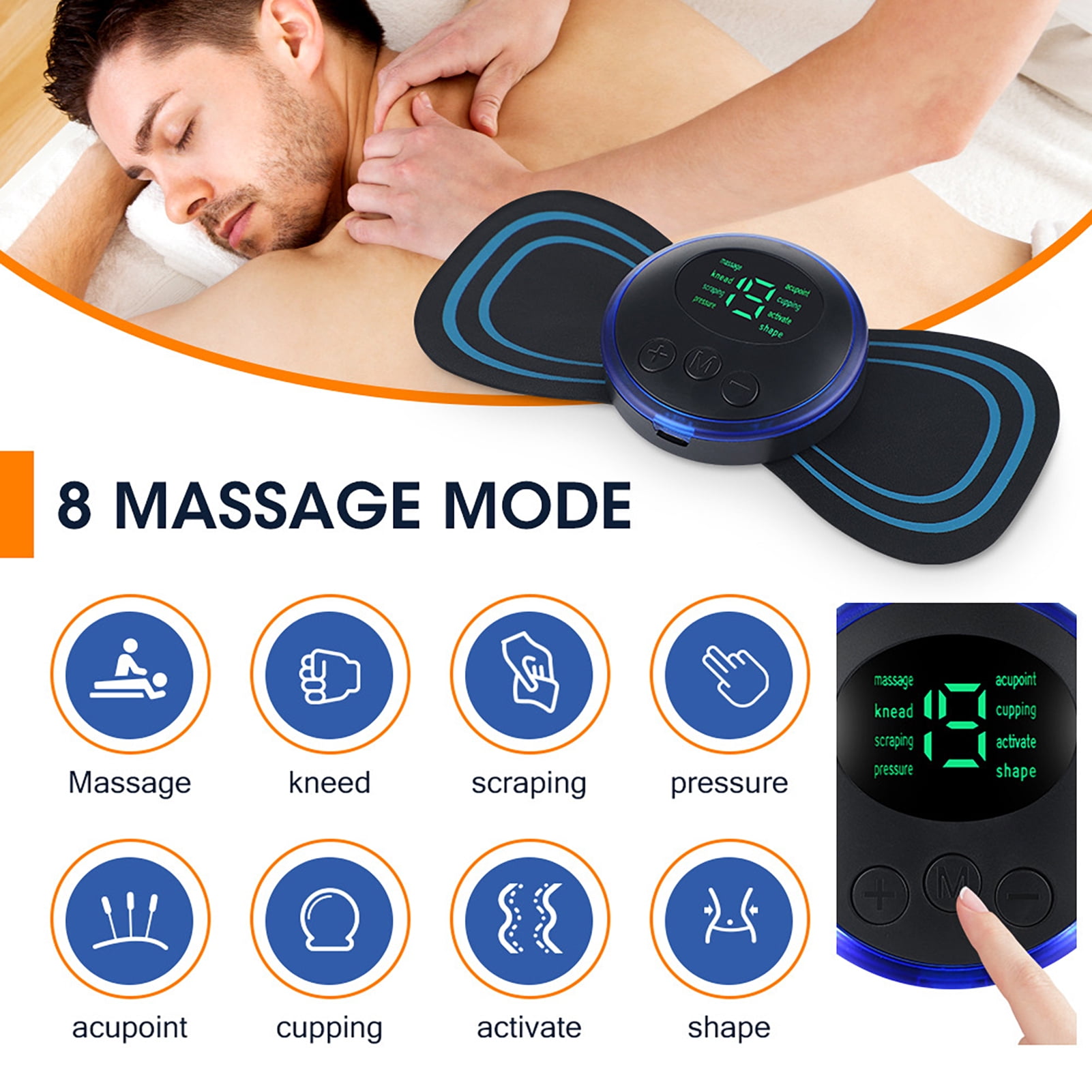 Lomubue 1 Set Massage Patch 8 Modes 19-Gear Force Low Frequency Pulse  Skin-fitting Ergonomic Design 150mAh Battery Neck Massager Home Supply 