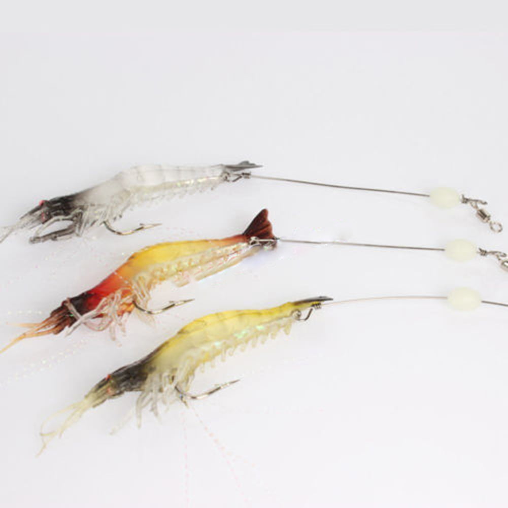 Shrimp Fishing Simulation Soft Prawn Lure Hook Tackle Bait Sea Fish 3 colours 