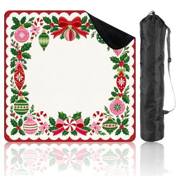 31.5" x 31.5" Mahjong Mat with Carrying Bag Festive Christmas Border Non-Slip Noise Reduction Game Mat for American Mahjong Table Cover Game Night Decor Hostess Gift