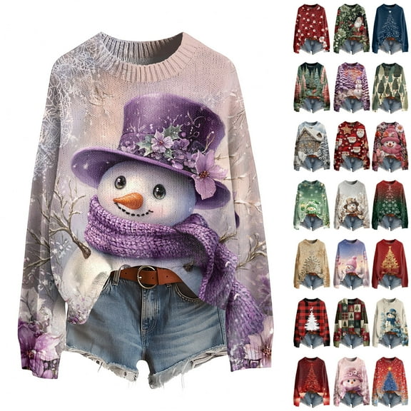 Wutalume Women's Funny Ugly Christmas Sweater, Round Neck Christmas Jumper with Holiday Prints, Festive Party Costume, Cozy Winter Pullover for Christmas and Seasonal Gatherings,Army Green L