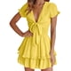 thumbnail image 1 of Vestido PRETTYGARDEN 2025 con escote en V, lazo y capas, amarillo XL, 1 of 6