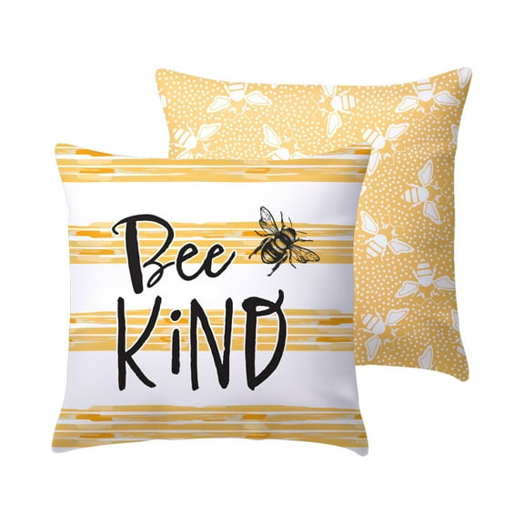 Mainstays 2-pack Bee Kind Reversible Outdoor Throw Pillow, 16 inch, Yellow