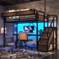 thumbnail image 4 of Harper & Bright Designs Twin Loft Bed with Built-in Desk and Wardrobe, Metal Loft Bed Frame with Storage Stairs and Baskets, Industrial Loft Bed with Power Outlet and LED Strip for Boys Girls, Black, 4 of 16