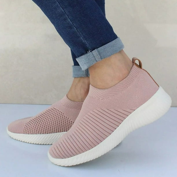 Zapatos de mujer calcetin tejido zapatillas de deporte para mujer primavera verano zapatos planos sin cordones mocasines de talla grande para