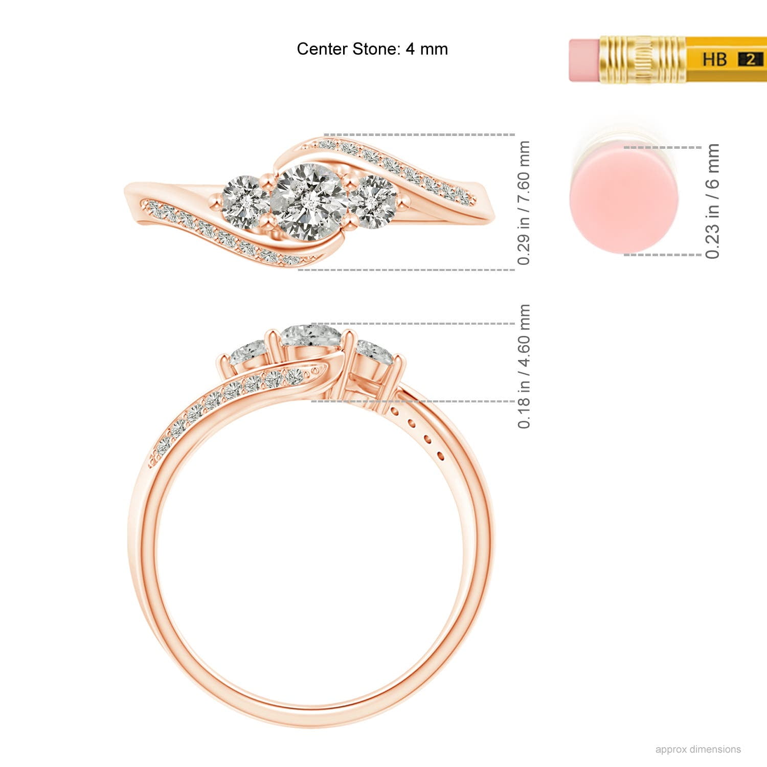 Angara Natural Diamond Three Stone Engagement Ring in 14K Rose Gold for Women - April Birthstone Jewelry | Round Diamond Ring (Ring Size - 7.5)