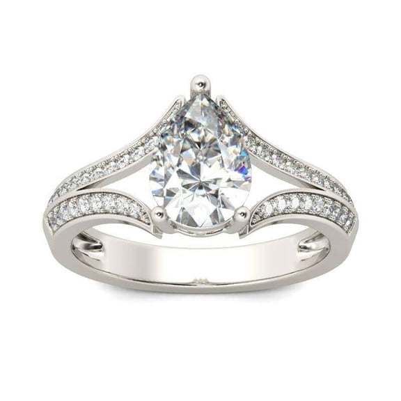HeartsAndYou 2.5ct Pear Cut Moissanite Split Shank Solitaire Engagement Ring for Women 18k White Gold over Silver