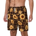 thumbnail image 2 of Uemuo Brown Plaid Sunflower Pattern Mens Swim Trunks Quick Dry Board Shorts with Mesh Lining, Stretch Beach Shorts Quick Dry No-Chafing Board Shorts-3X-Large, 2 of 9