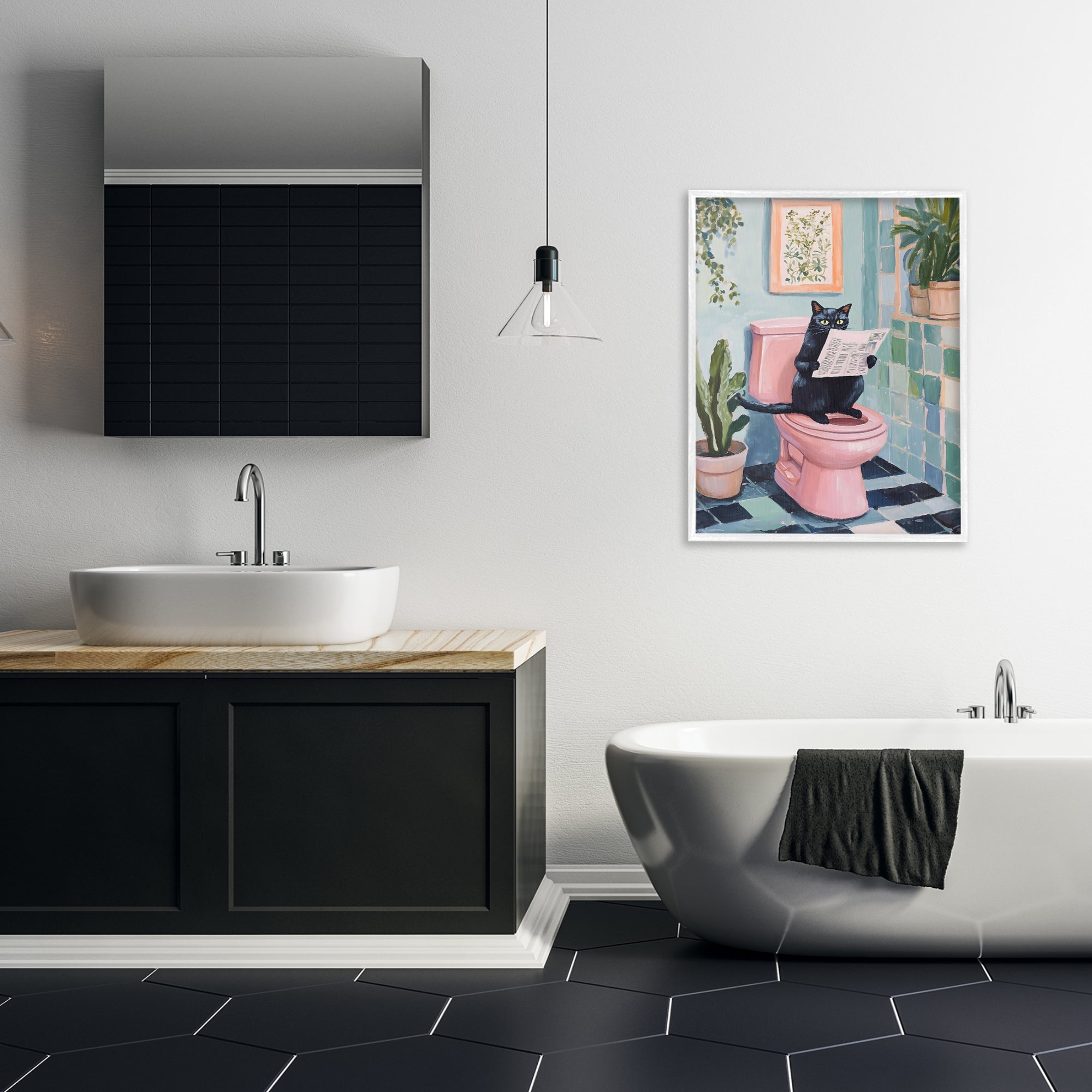 Stupell Industries Cat Reading on Pink Toilet White Framed Giclee Art, design by The Prints Vibe