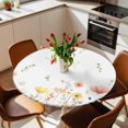 thumbnail image 3 of Spring Wildflowers Fitted Tablecloth with Elastic Edged, Round Table Cloth for Dining Table, Watercolor Rustic Flowers Floral Leaves Waterproof Oil Proof Table Cover for Indoor Outdoor 45"-54", 3 of 8