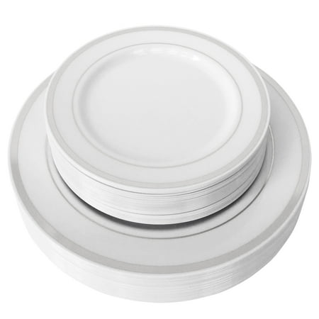 plates reusable plastic silver jl rim disposable guests salad duty prime heavy dinner piece