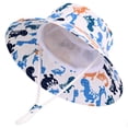 thumbnail image 3 of Girls White Dinosaur Print Sun Hat UPF 50+ Kids Kids Wide Brim Bucket Hat Adjustable Chin Strap,Size 50, 3 of 5