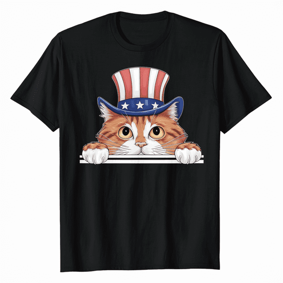 American Flag Cat Shirt Patriotic USA 4th of July Independence Tee