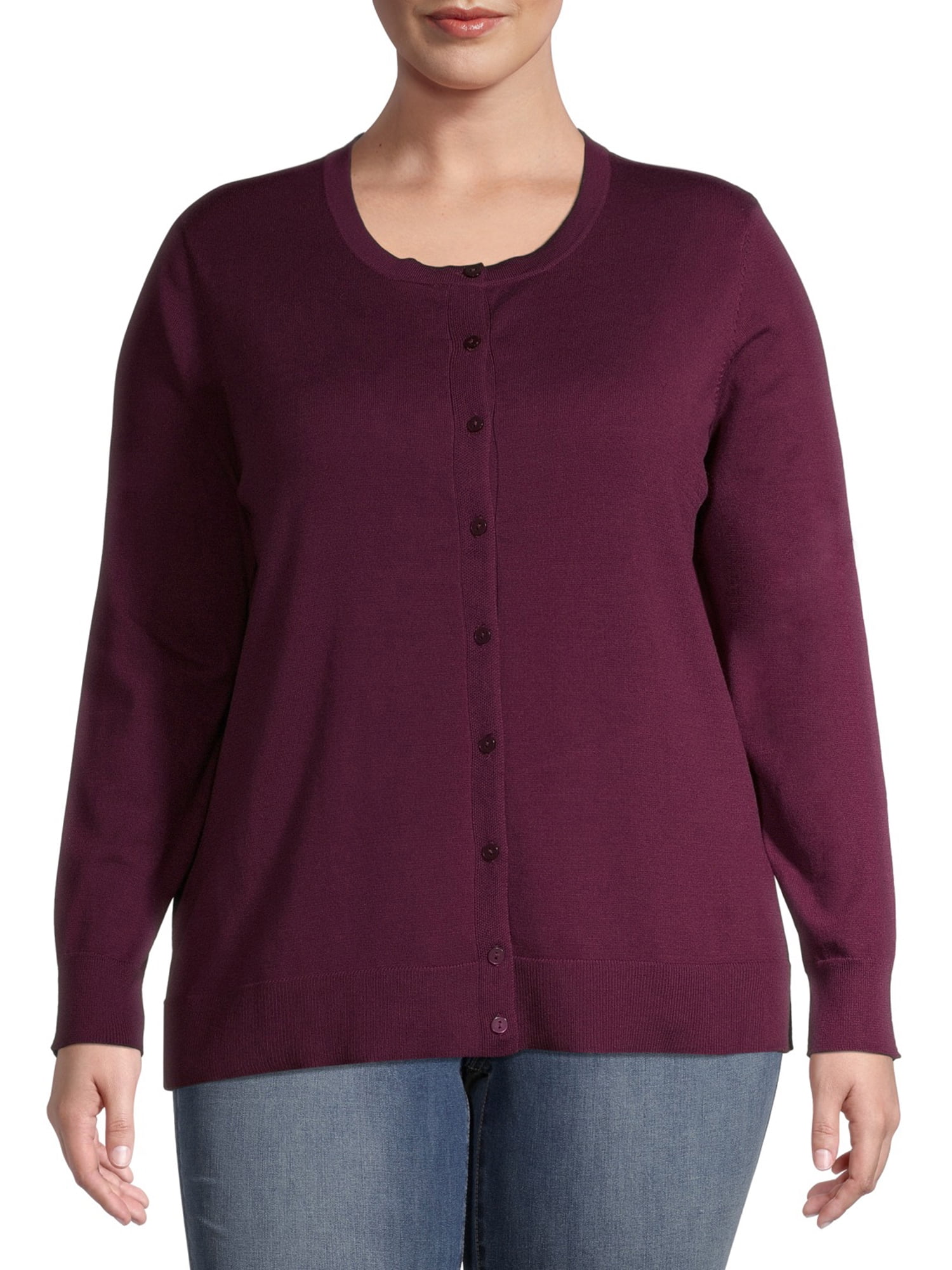 Time and Tru - Time and Tru Women's Plus Size Everyday Essential Crewneck Cardigan - Walmart.com 