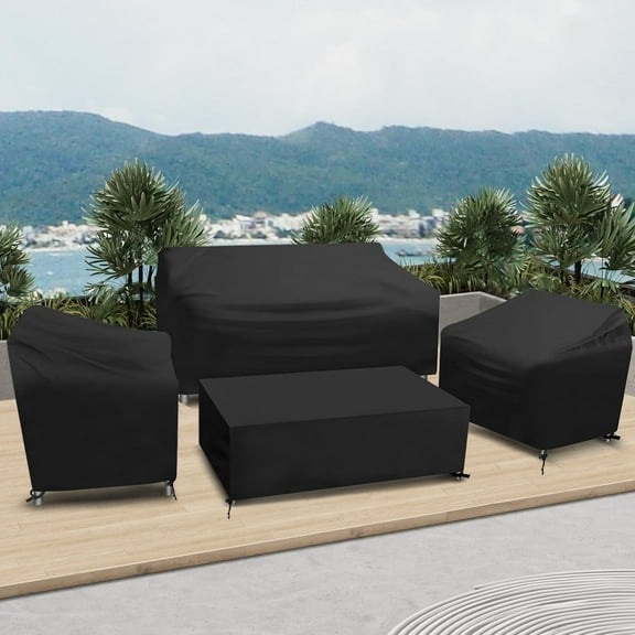 Patio Furniture Covers for 4-Piece Furniture Set, Heavy-Duty Waterproof Outdoor Furniture Covers, Include 2 Armchair Covers, 1 Sofa Cover, 1 Coffee Table Cover, Black