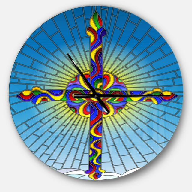 DesignArt Bright holy cross in blue sky Large Wall Clock