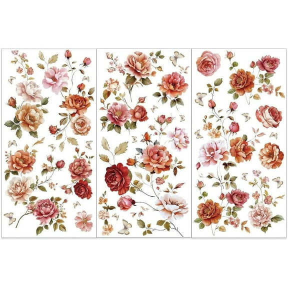 3pcs/Set Rose Vine Rub on Transfers for Furniture and Crafts 6x12 inch Rose Furniture Decals Flower Theme Transfer Stickers Rub on Decals for Wood Furniture Home Decor